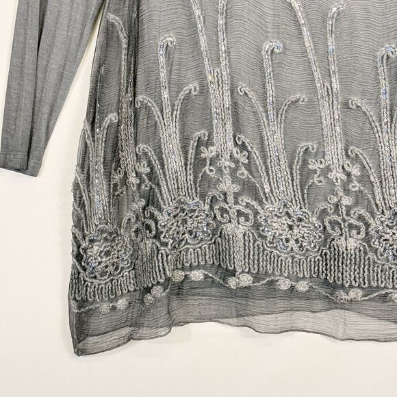 Soft Surroundings Washed Grey Silk Cowl Neck Sequin Shirt Tunic Women's Small - Picture 3 of 6